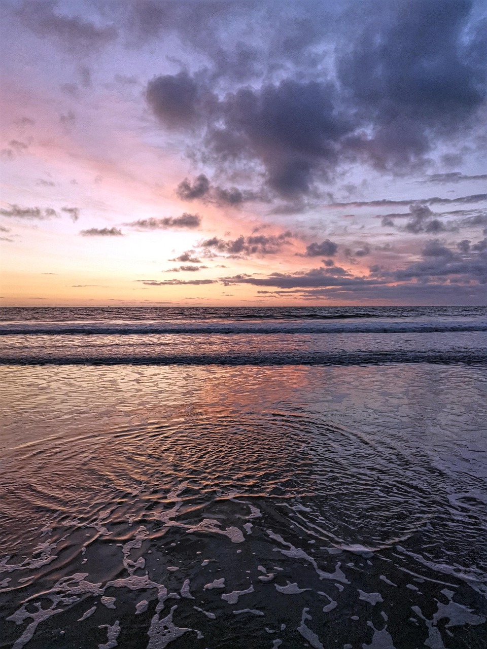sunrise, purple, sky, clouds, water, nature, sea